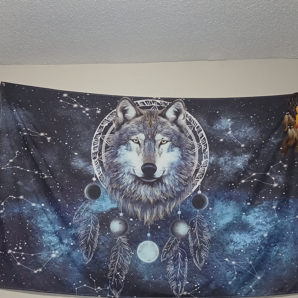 Mystical Wolf Dreamcatcher Tapestry - Blue and Black